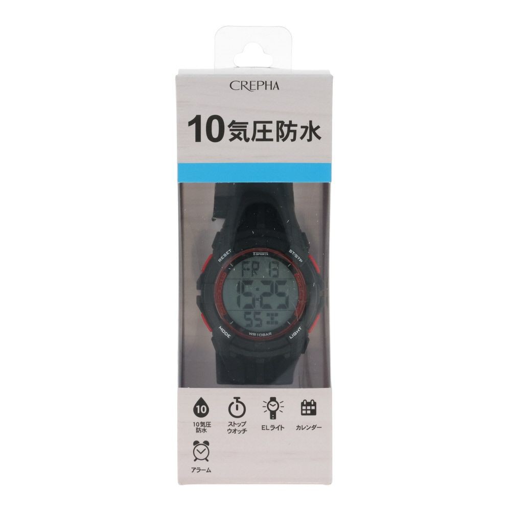 クレファー　ウォッチ　１０気圧防水, レッド/ブラック, メンズ