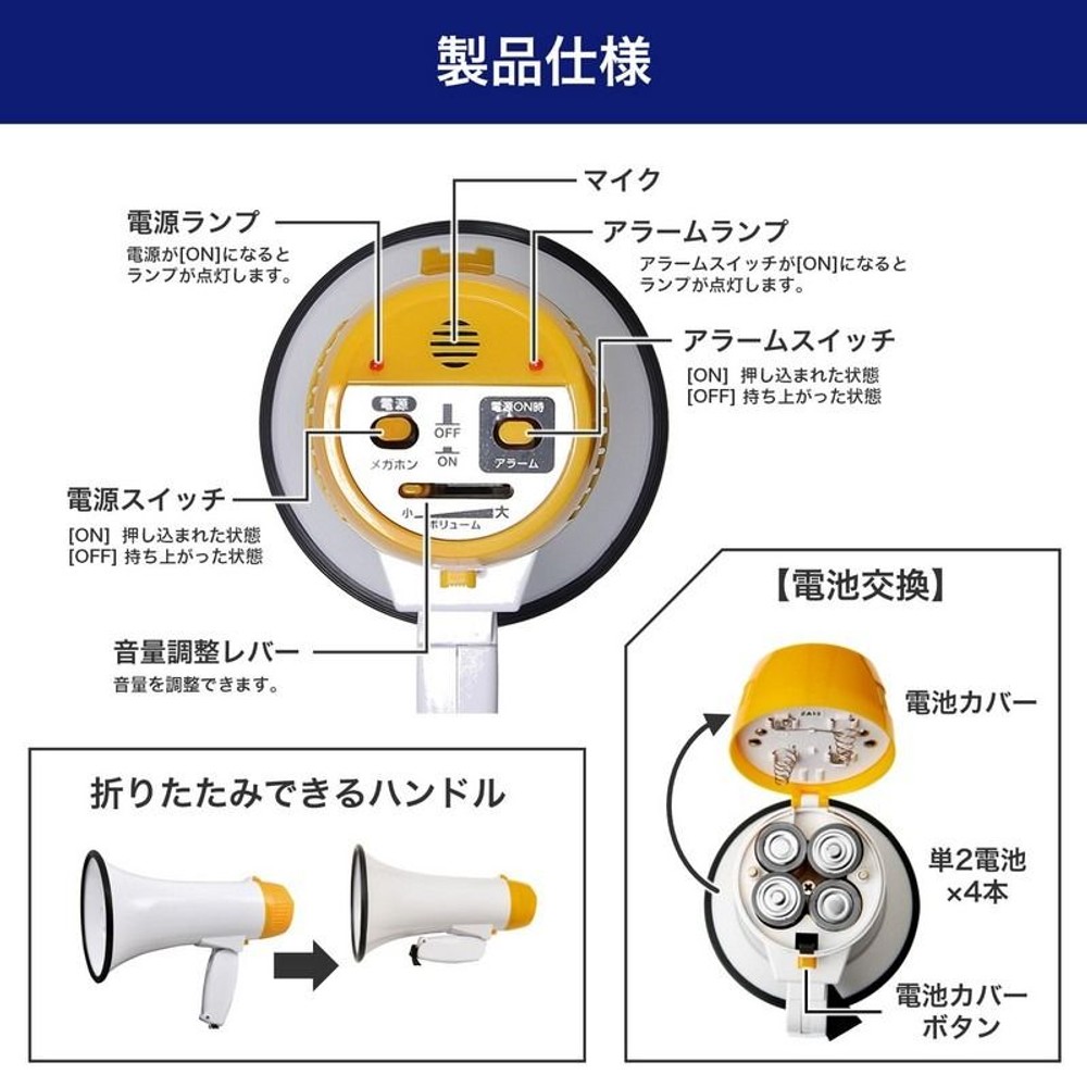 朝日電器 折りたたみ式ハンドメガホン AHM-001, ホワイト, 幅250&times;高さ215&times;奥行156mm