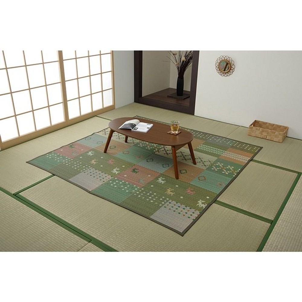 い草ラグ 花ござ カーペット ラグ ギャッベ(ギャベ)柄 抗菌防臭 消臭 江戸間 グリーン 【メーカー直送・代引不可】, グリーン, 江戸間2畳 約174&times;174cm
