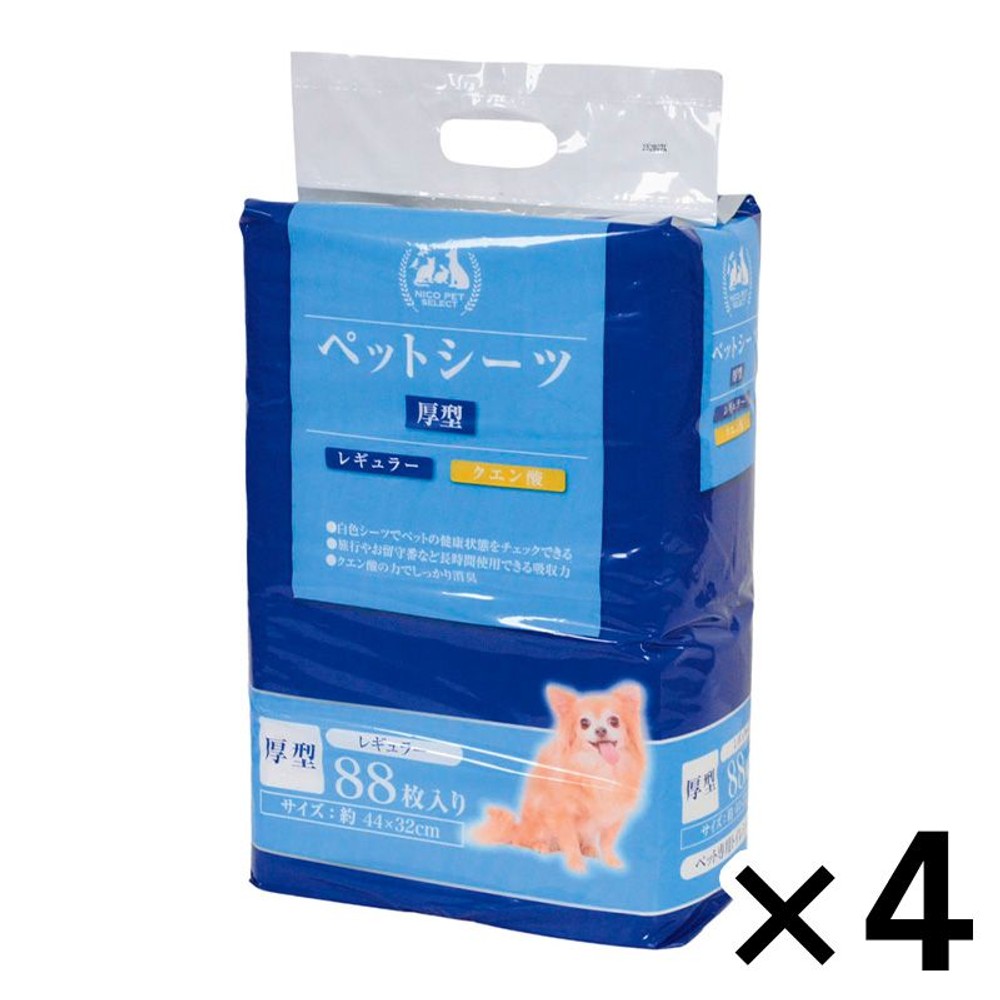 NICOペットシーツ厚型　レギュラー ８８枚入り 44&times;32cm &times;４個セット, ８８枚, レギュラー