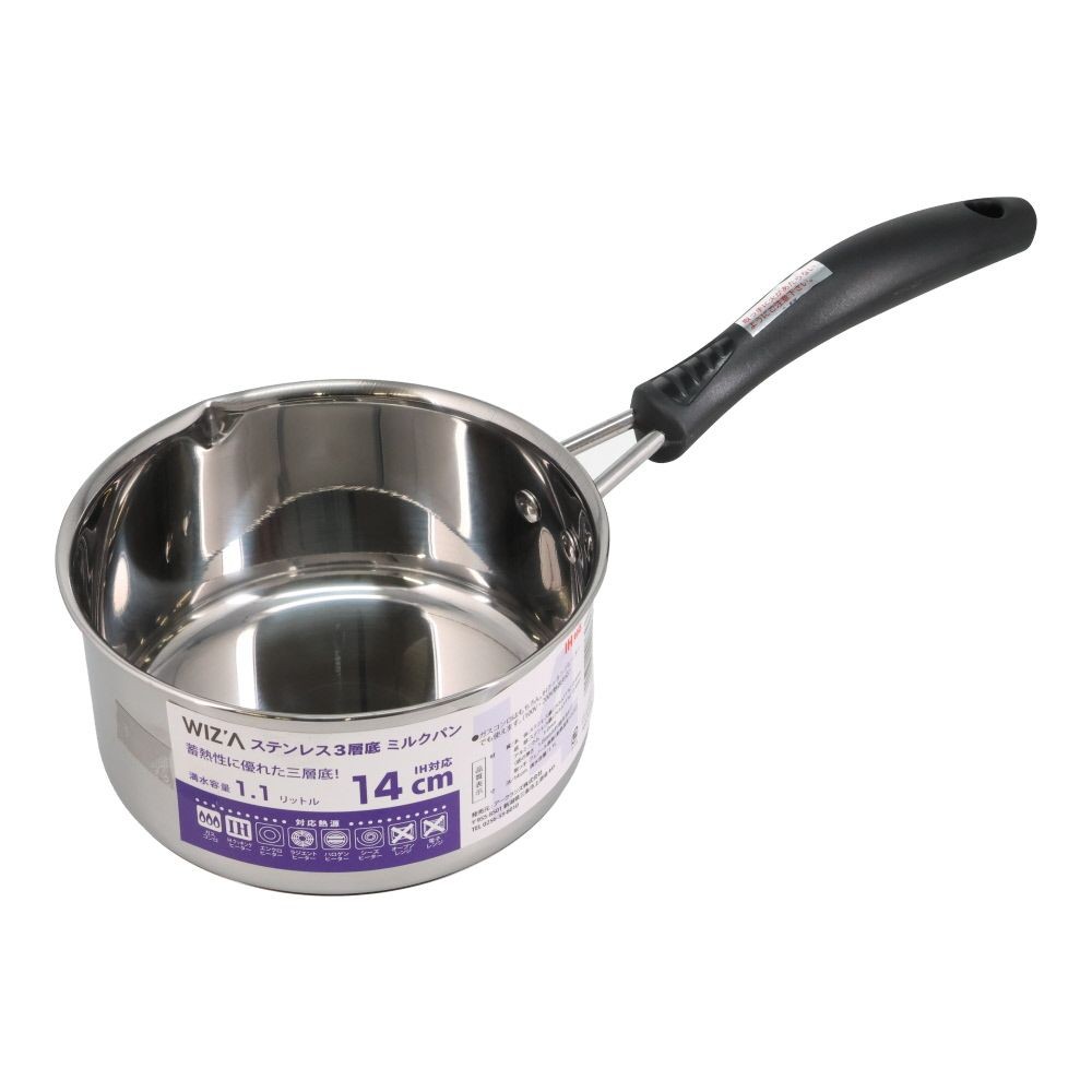 ウィザ WIZ'A ステン三層底ミルクパン　１４cm, -, 14cm