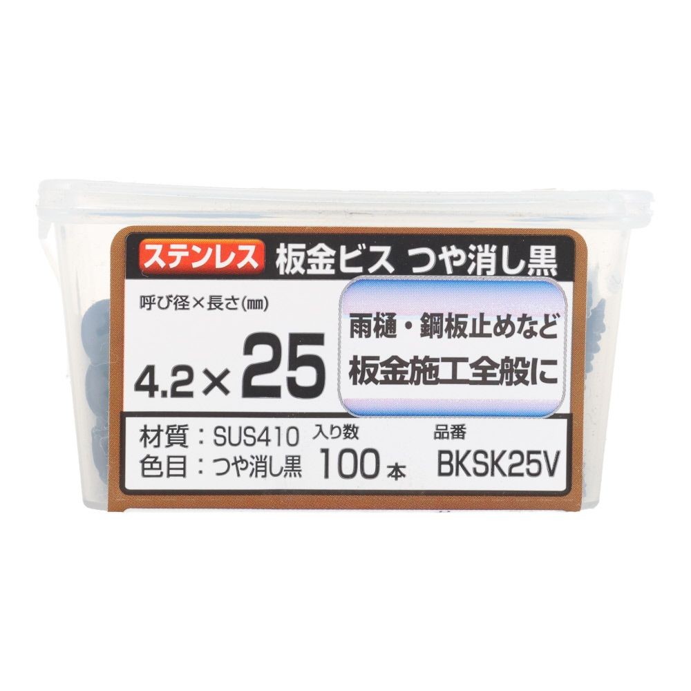 若井産業（WAKAI）　ステンレス板金ビス　ツヤケシ黒　２５ｍｍ　１００本, つや消し黒, 100本入り