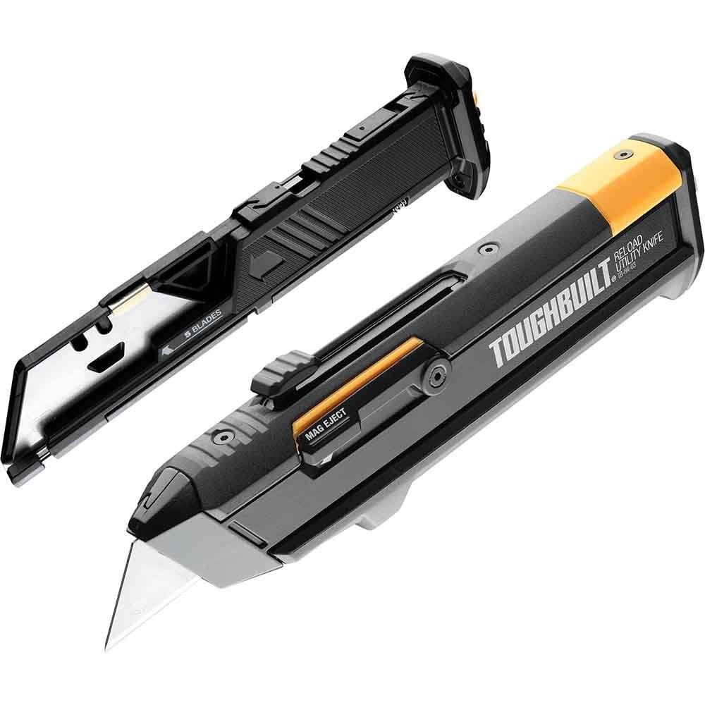 TOUGHBUILT（タフビルト）　リロードユーティリティナイフ　替刃マガジン2本付き　10枚刃付属　TB-H4S2-03, 黒, TB-H4S2-03