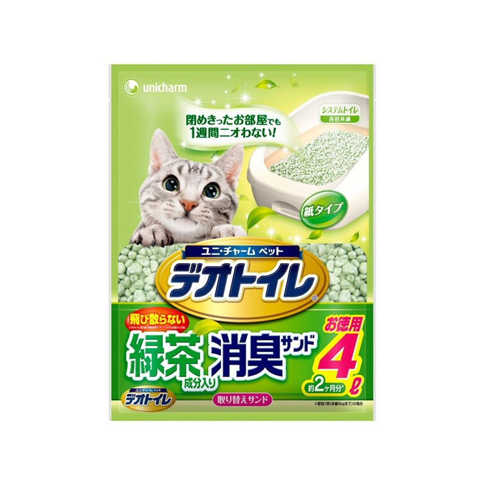 デオトイレ 緑茶成分入り消臭・抗菌サンド 4Ｌ, 緑茶成分入り, 4L