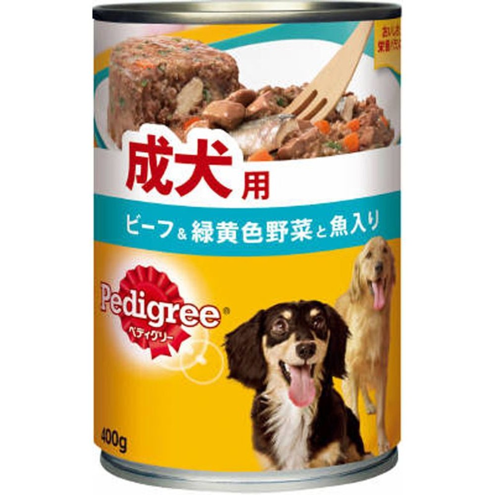ペディグリー缶 成犬用 ビーフ＆緑黄色野菜と魚入り　400Ｇ, ビーフ＆緑黄色野菜と魚入り, 400g