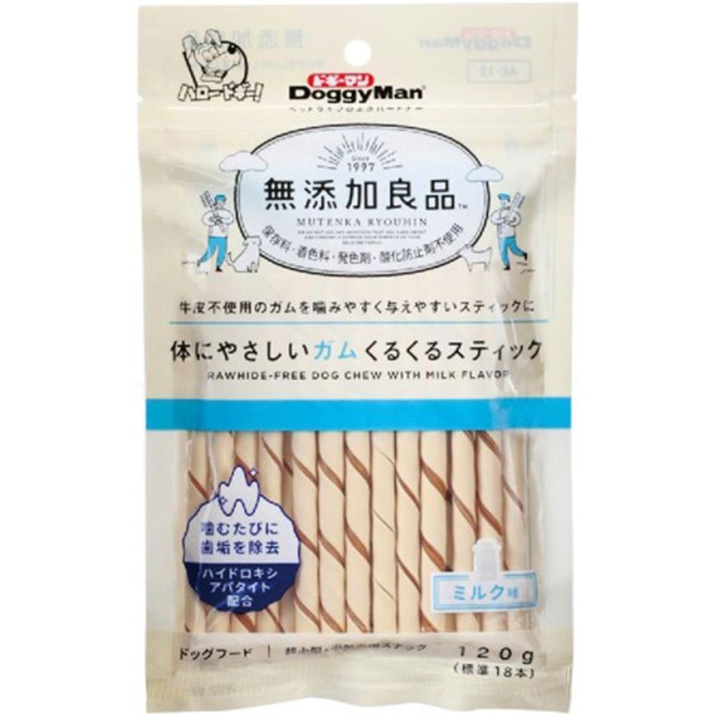 ドギーマン　無添加良品 やさしいガムスティック 120ｇ, ミルク味, 120g