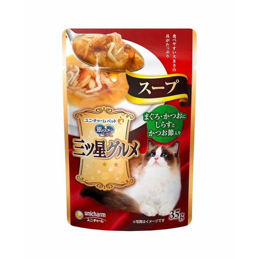 ユニチャーム　三ツ星パウチスープ　 スープ まぐろ・かつおにしらすとかつお節入り 35g, 鮪・鰹にしらすと鰹節, 35g