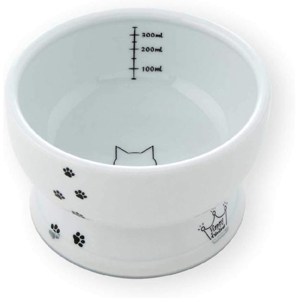 猫壱　脚付ウォーターボウル　シリコン付き　猫柄, ホワイト　猫柄, 幅130&times;奥行130mm