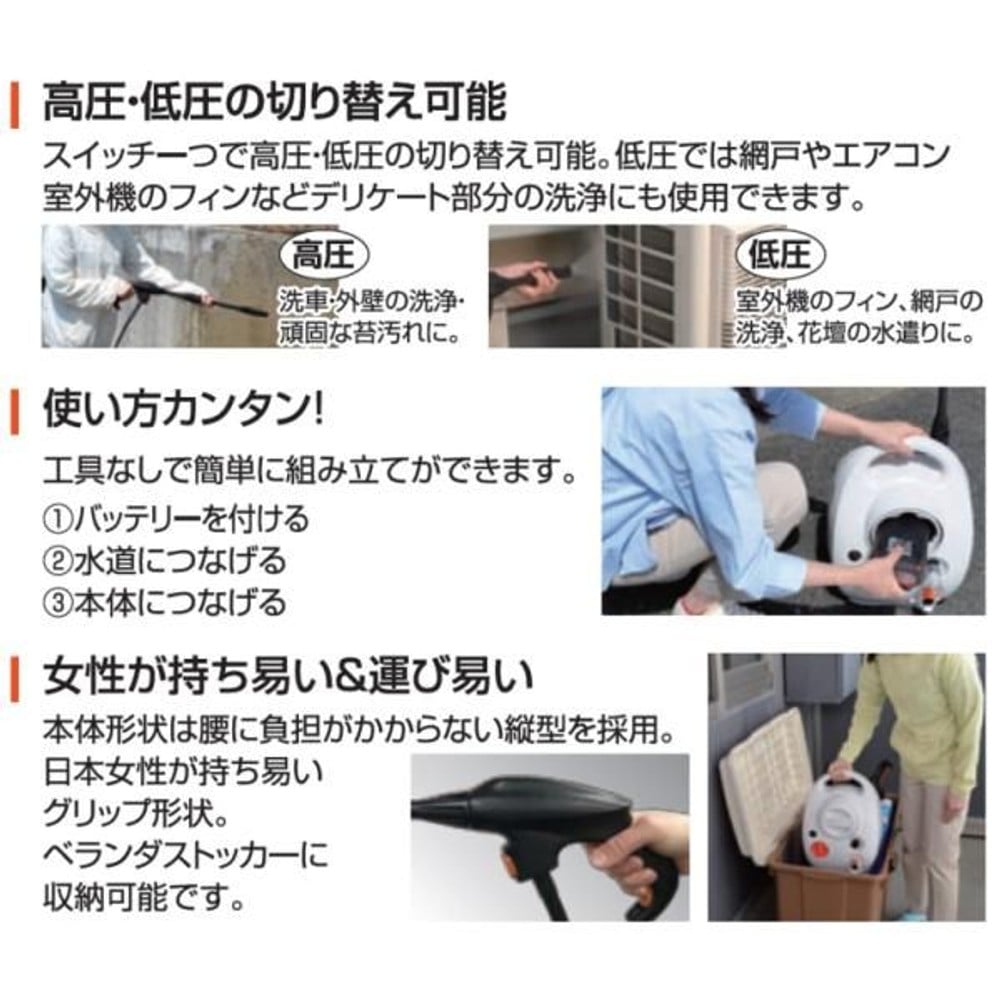 工進 充電式 高圧洗浄機 お手軽タイプ 36V 2.5Ah スマートコーシン SJC-3625, ホワイト, SJC-3625