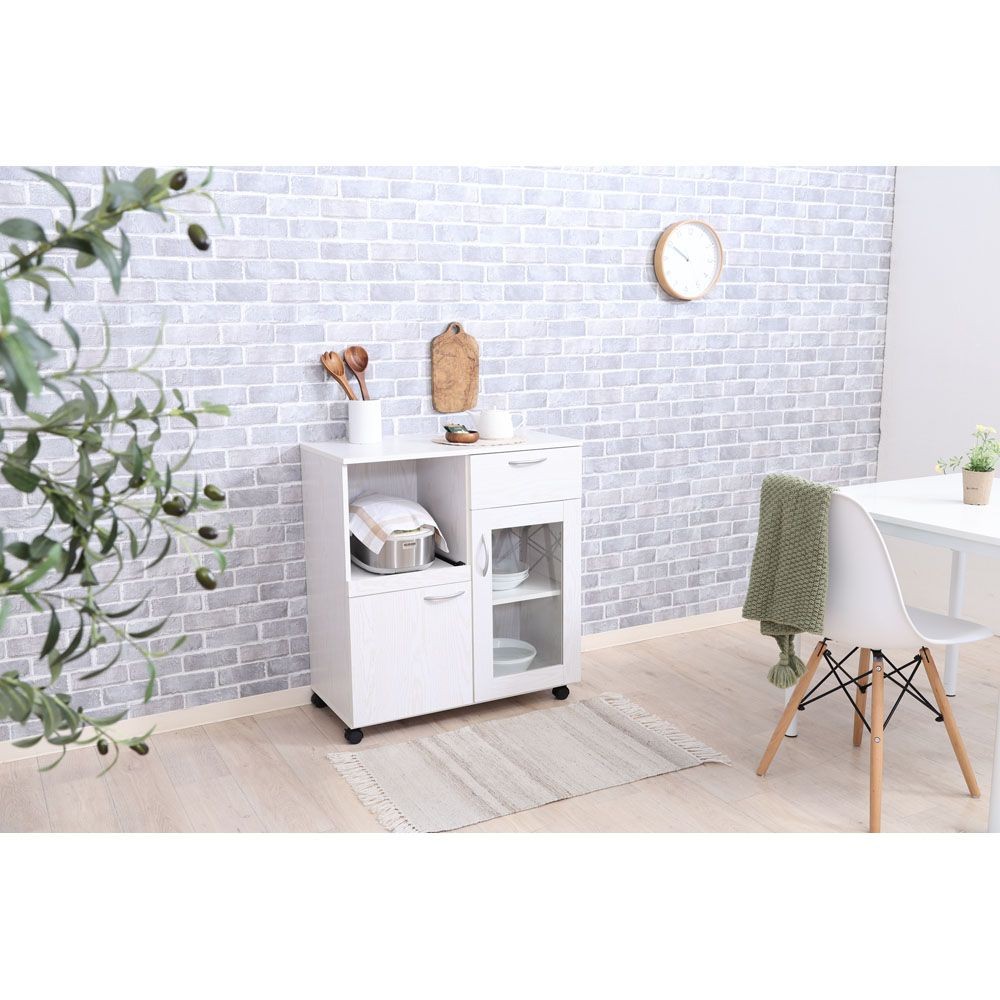 不二貿易 キッチンワゴン　オークＷＨ【メーカー直送・代引不可】, ホワイト, 幅768mm&times;奥行398mm&times;高さ840mm