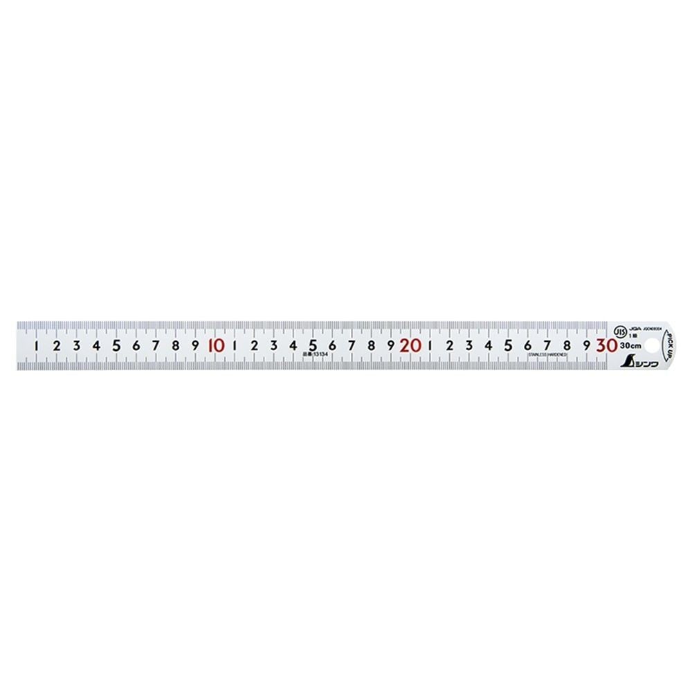 ピックアップスケール シルバー 30cm 表示上下1mmピッチ赤数字入JIS, シルバー, 30cm