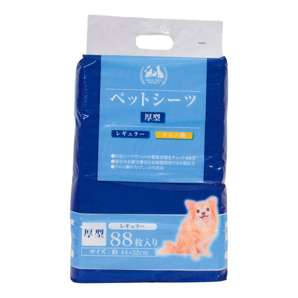 NICOペットシーツ厚型　レギュラー ８８枚入り 44&times;32cm &times;４個セット, ８８枚, レギュラー