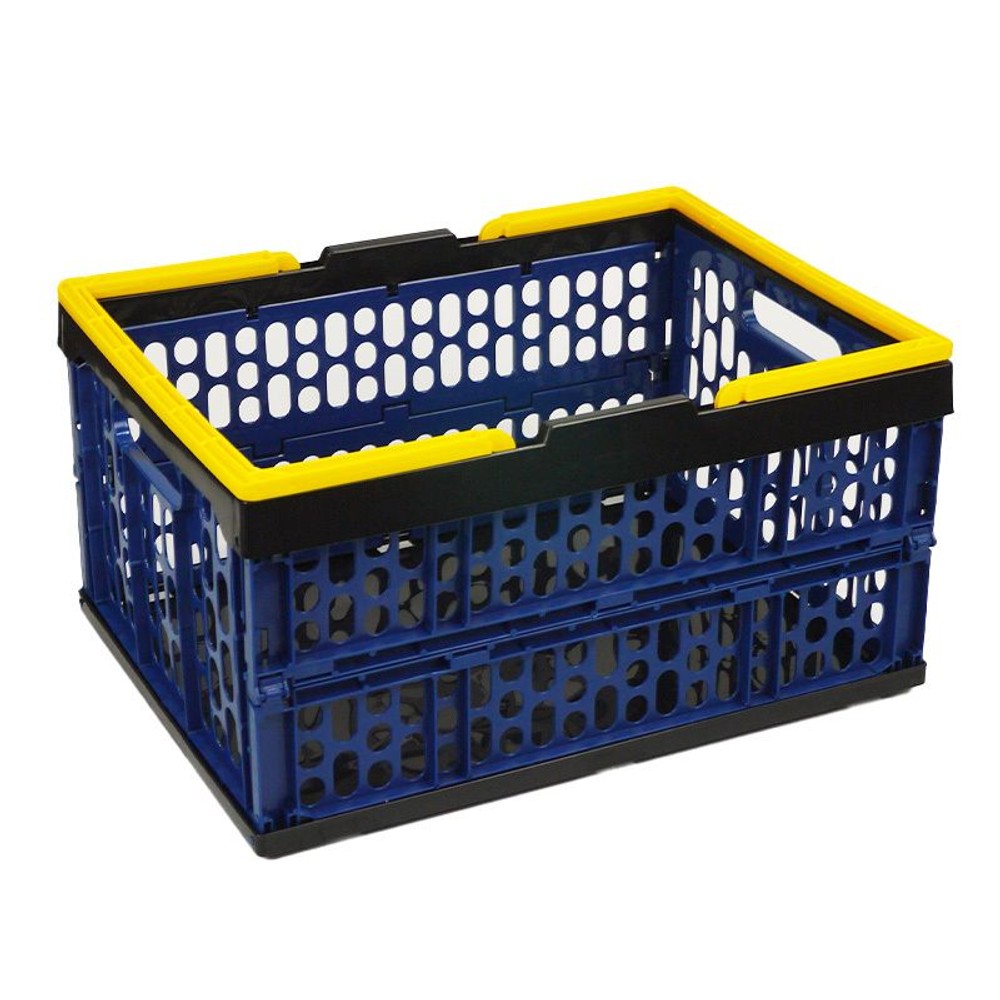 取っ手付折り畳みコンテナ（大）, ブルー, 大