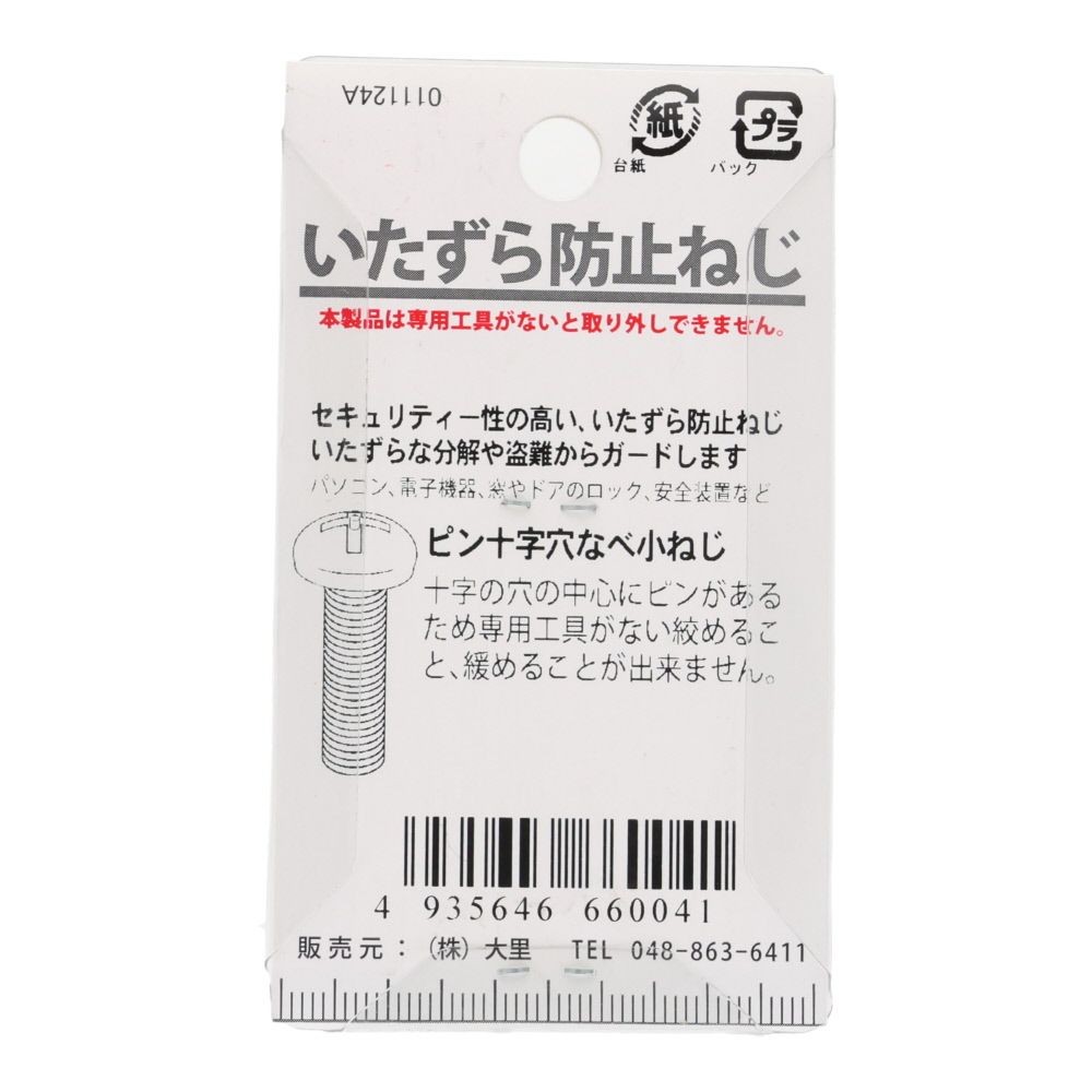 ピン十字ネジ　ナベ　４&times;６ｍｍ, ねじ, 6個入り