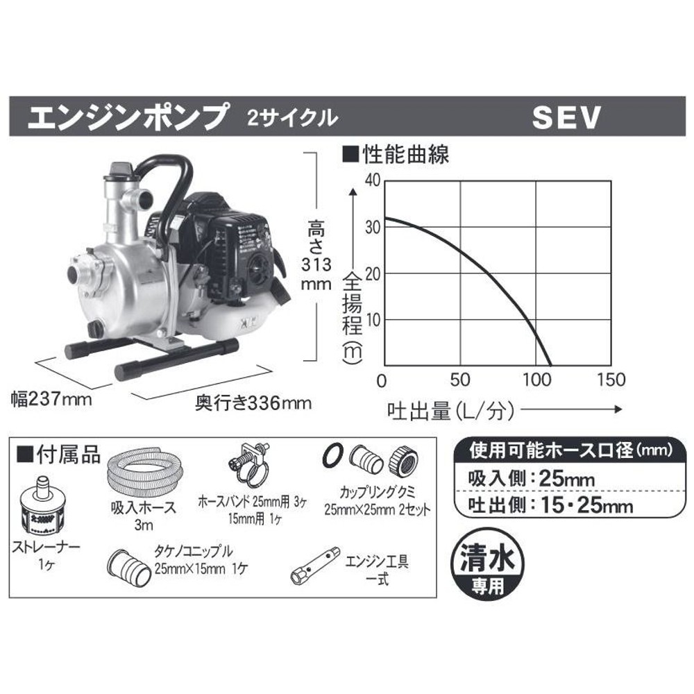 ▲工進エンジンポンプホース付きＳＥＶー25ＬＲ, ホース付き, SEV-25LR