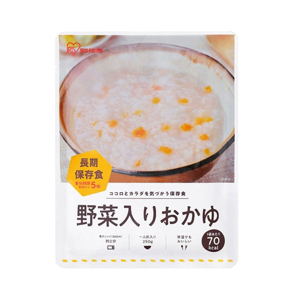 災対食　レトルトパウチ　野菜入りおかゆ　250g, 野菜入りおかゆ, 250g