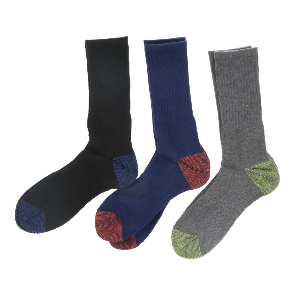 WIZ'A ウィザ 消臭・抗菌　銀イオン６P パイル先丸クルー丈　アソート, 杢柄・アソート, 25.0〜27.0cm