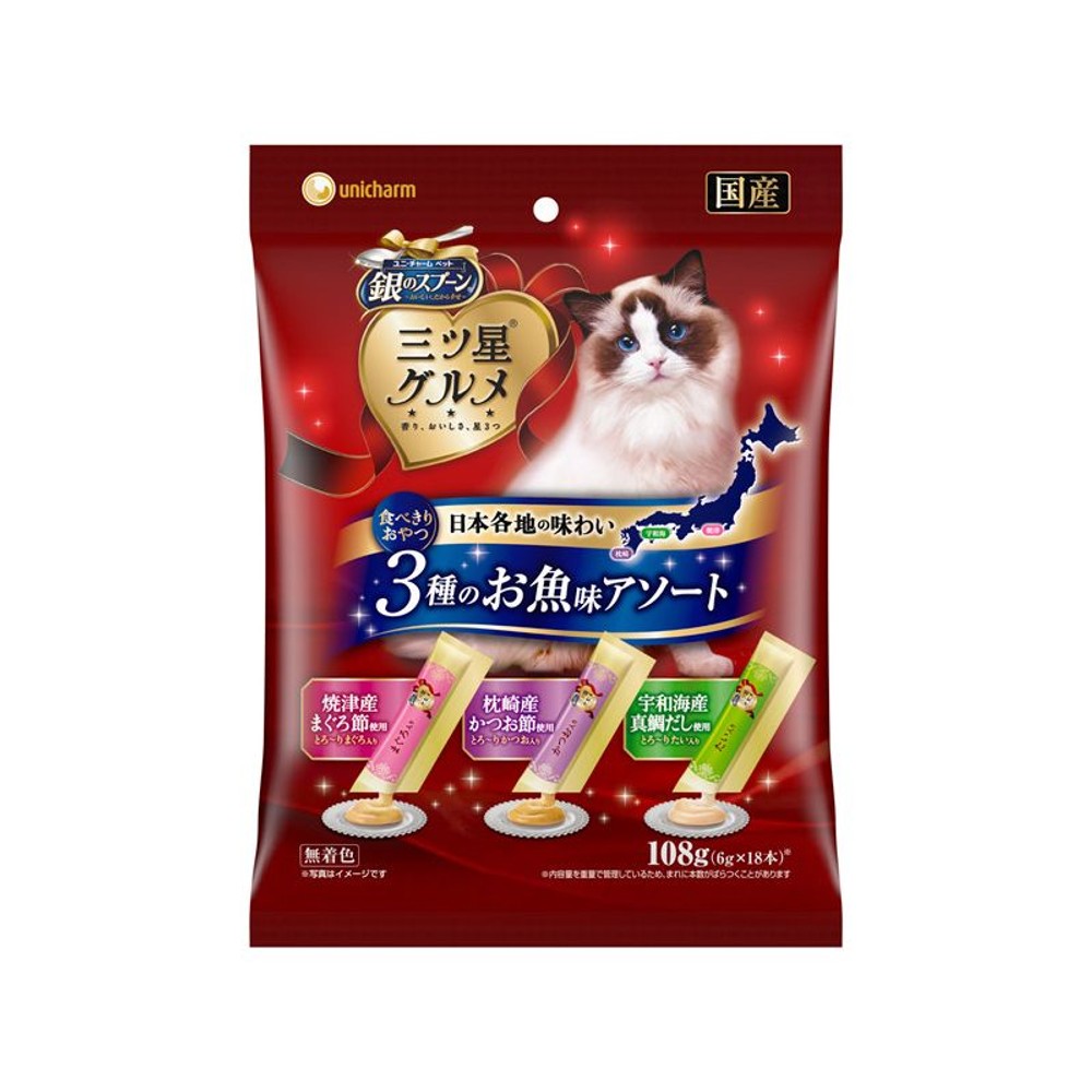 ユニチャーム　三ツ星3種まぐろ・かつお・たい6ｇ&times;18, その他カラー１, その他サイズ１