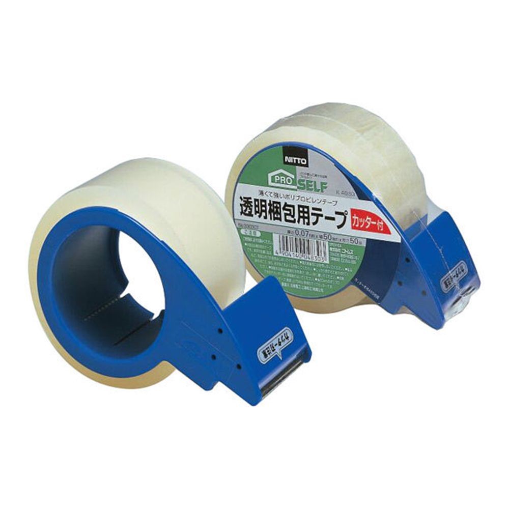 ＮＯ．3303透明梱包用テープ50&times;50カッター付, クリア, 幅50mm&times;長さ50m