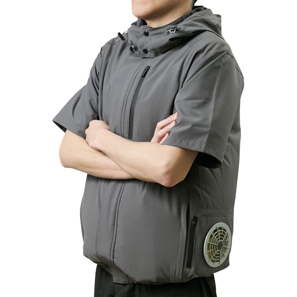 【2025年モデル】ウイザ WIZ'A サイドファン空調ウェアＰＲＯ　半袖　チャコールグレー, チャコールグレー, Mサイズ