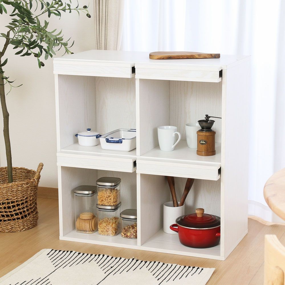 不二貿易 ディスプレイラック　４マス　オークＷＨ　ＤＰ８０８５【メーカー直送・代引不可】, ホワイト, 幅800mm×奥行400mm×高さ850mm