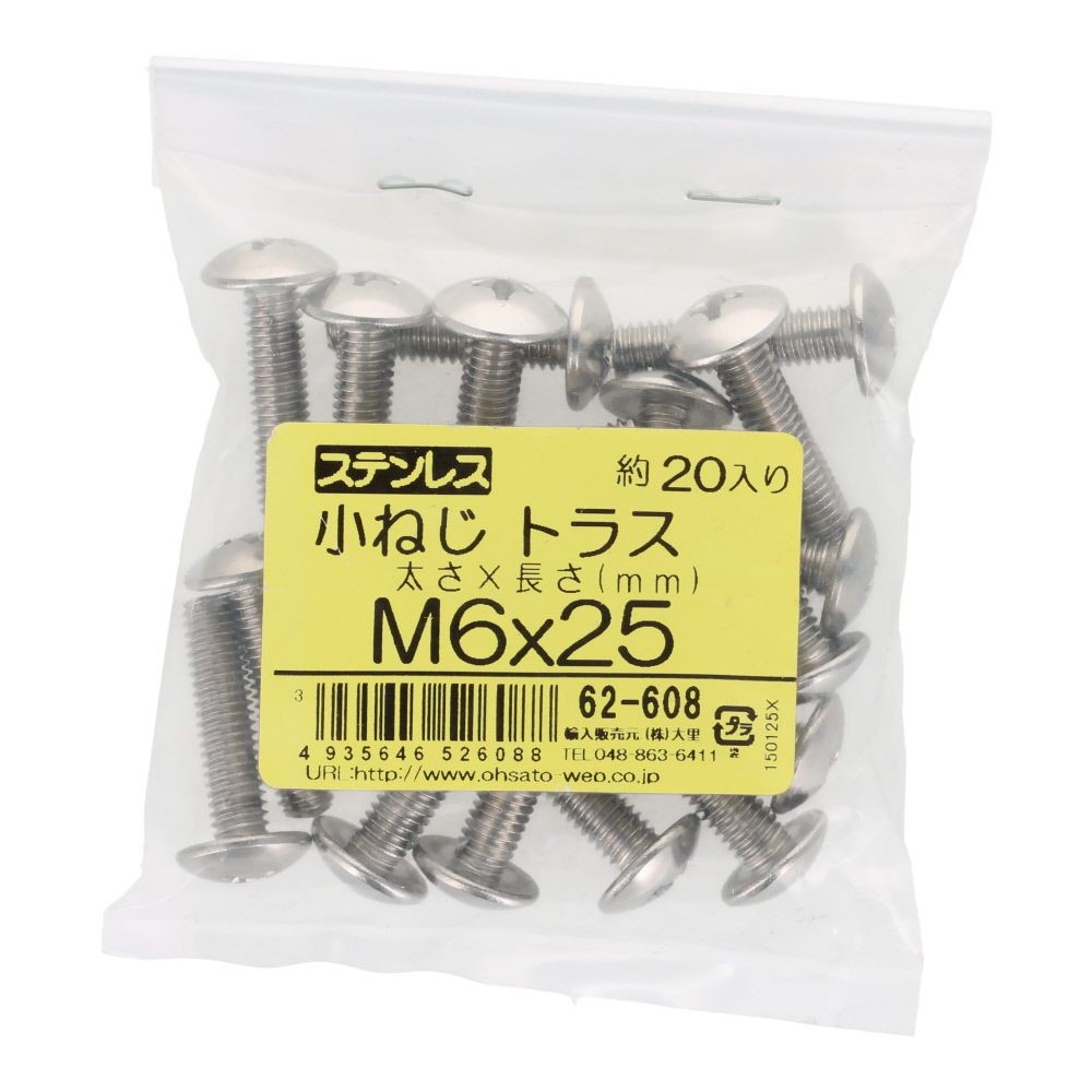 ステンレス　小ねじ　トラス　Ｍ６&times;２５　２０入, ステンレス, 20個入り