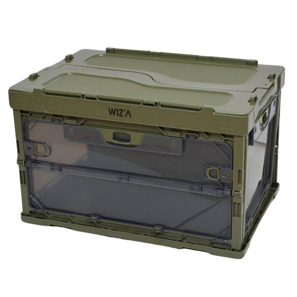 WIZ'A ウィザ 三面扉付折り畳みコンテナ　蓋付き, サンド, 容量：50L