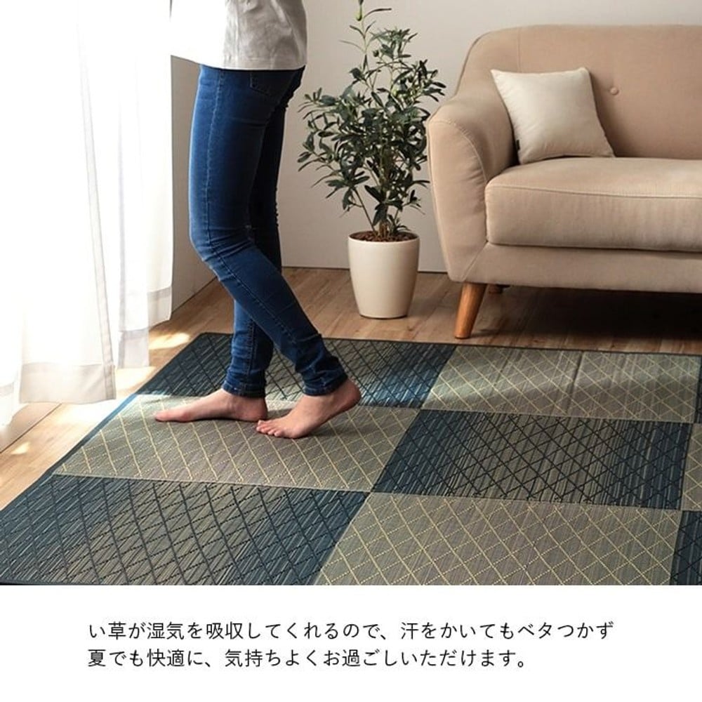 い草 畳 自然素材 カーペット ラグ インテリア 夏用 節電 無地 涼しい ダイヤ柄 シンプル クッション性 グリーン 【メーカー直送・代引不可】, グリーン, 240&times;240cm