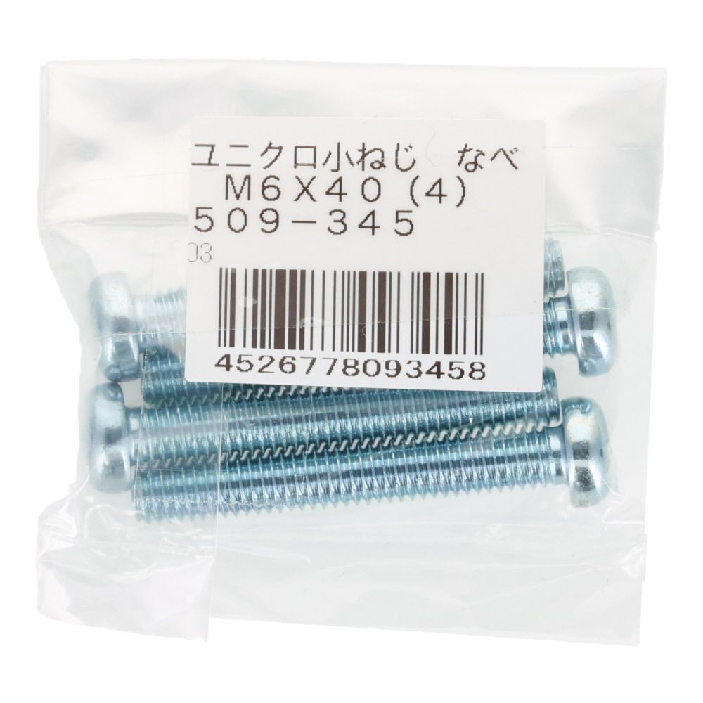 小ねじ　なべ　ユニクロ　Ｍ６&times;４０ｍｍ　４本入, シルバー, M6&times;40mm