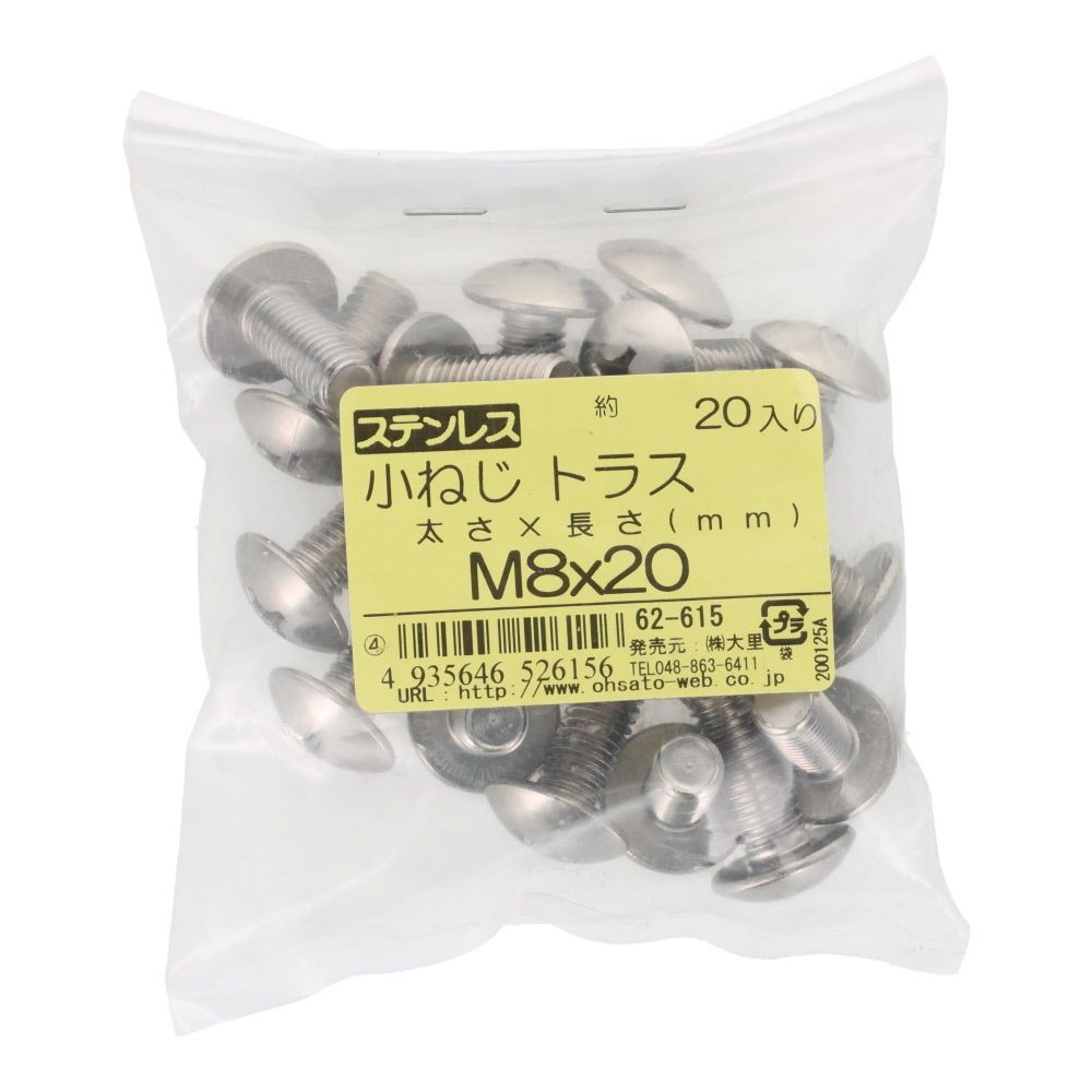 ステンレス　小ねじ　トラス　Ｍ８&times;２０　２０入, ステンレス, 20個入り