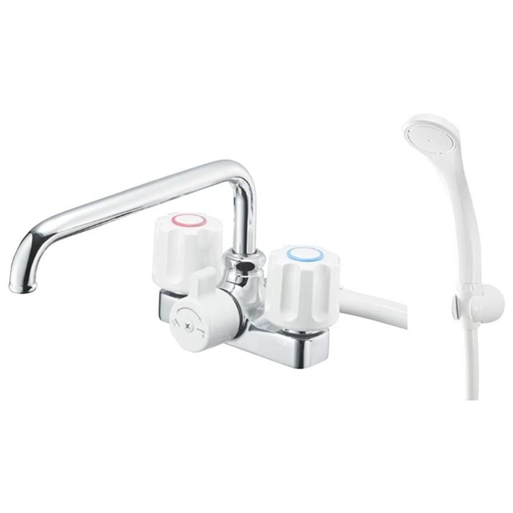 サンエイ SANEI ツーバルブデッキシャワー混合栓 バスルーム用 SK71 W-13, メッキ＋ホワイト, SK71-W-13