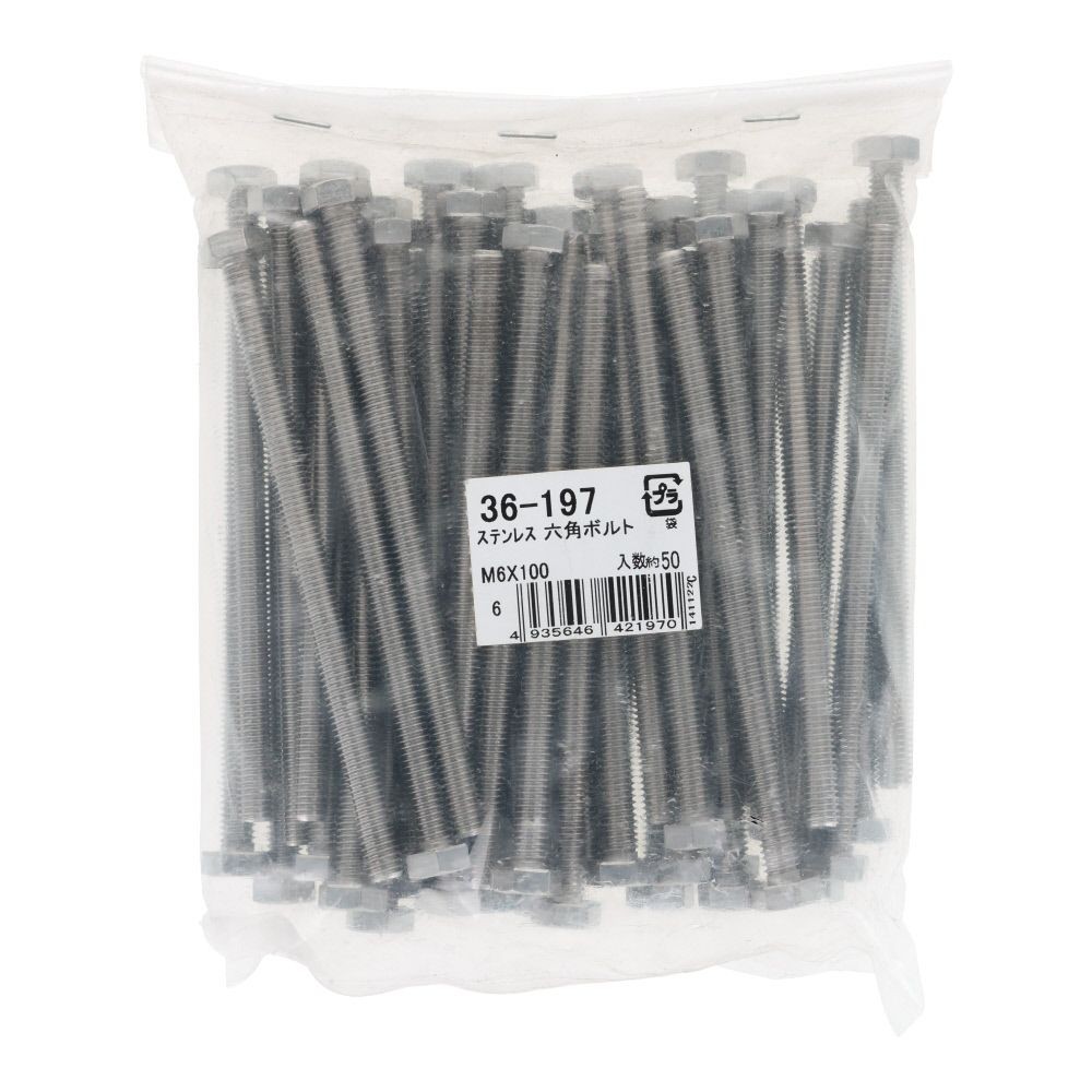 ステンレス　六角ボルト　Ｍ６&times;１００　５０入, ボルト, M6&times;100