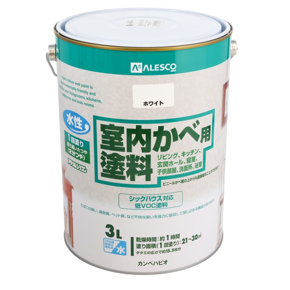 室内かべ用塗料 3L ホワイト, ホワイト, 3L