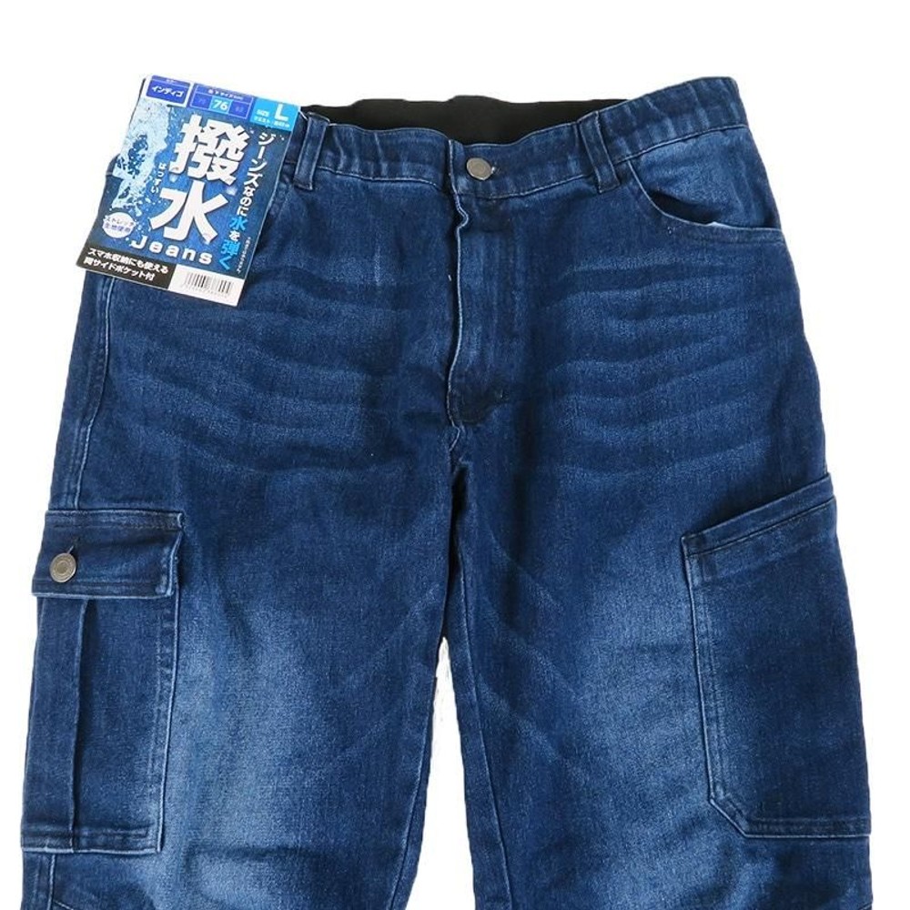 撥水ストレッチジーンズ　股下72cm　インディゴ, インディゴ（L）, Lサイズ