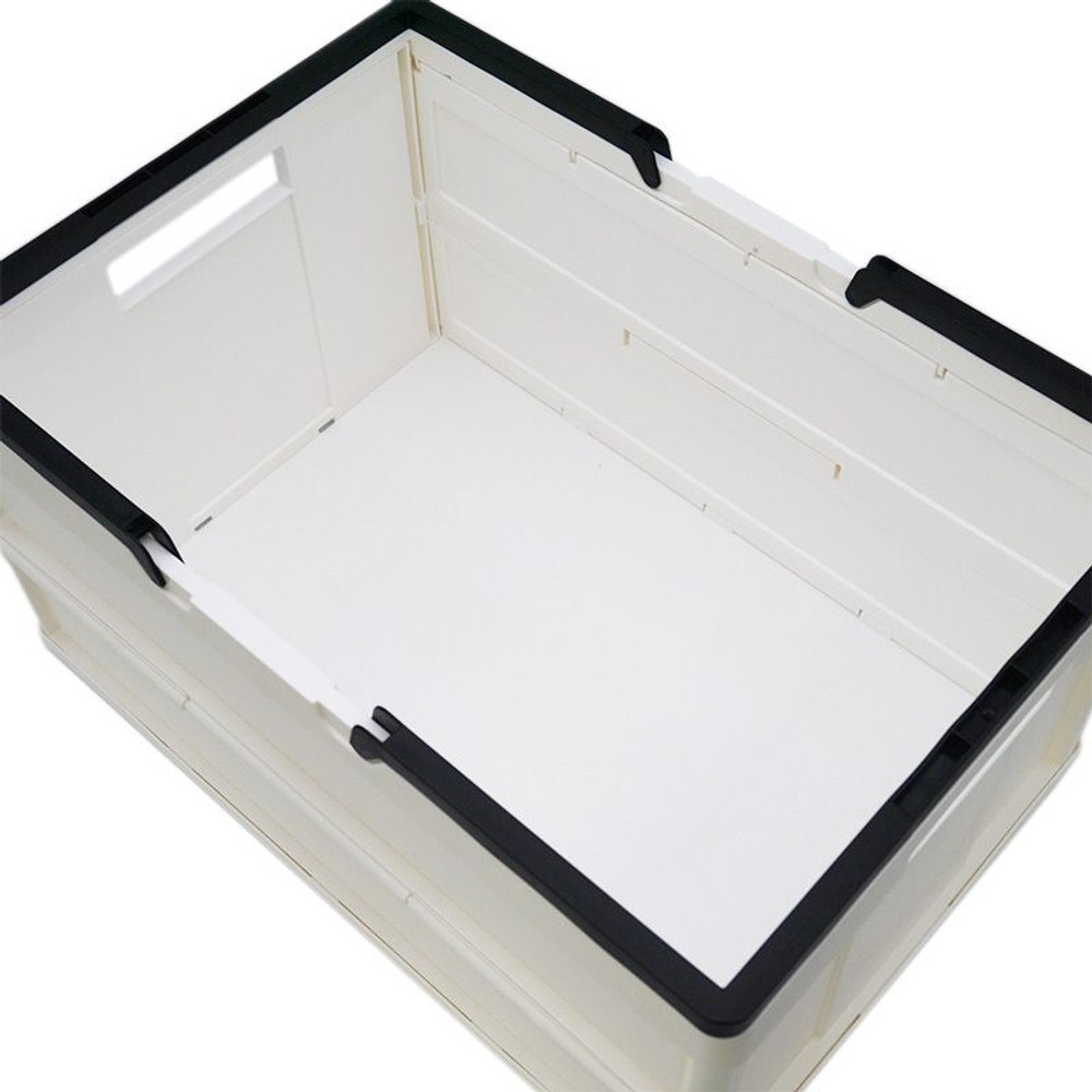 取っ手付　折りたたみコンテナ（フタ付）, ホワイト, 通常