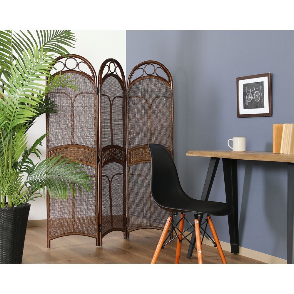 不二貿易 ラタン　スクリーン　３連　ＢＲ【メーカー直送・代引不可】, ブラウン, 幅1030mm&times;奥行270mm&times;高さ1500mm