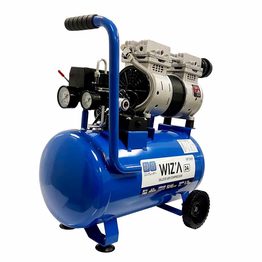 WIZ'A ウィザ 静音 オイルレス エアーコンプレッサー 24L SOF-1024W, ブルー, 24L