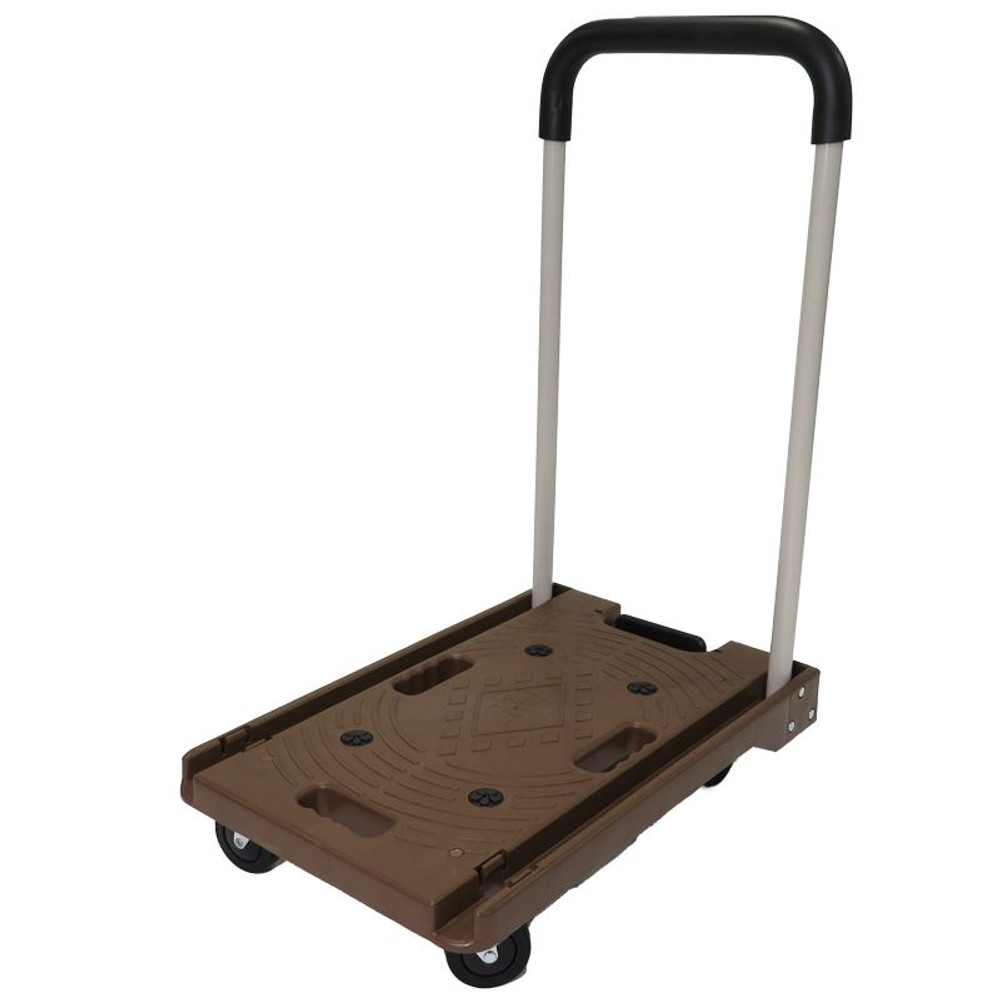 音が静かなハンドル収納式台車　ブラウン