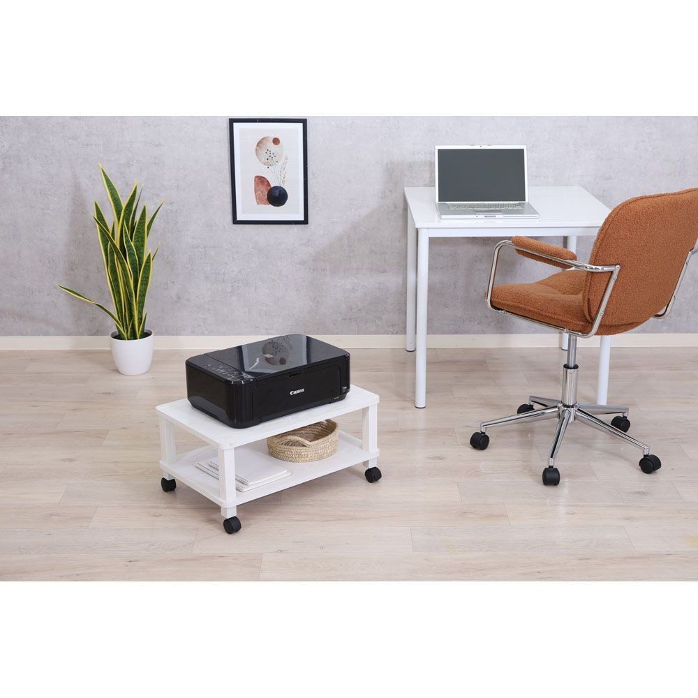 不二貿易 フィット　マルチテーブル（キャスター付）　オークＷＨ【メーカー直送・代引不可】, ホワイト, 幅595mm&times;奥行390mm&times;高さ285mm