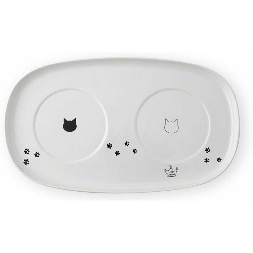 猫壱　ハッピーダイニング専用　食器トレー　猫柄, 白（W）, ダブル