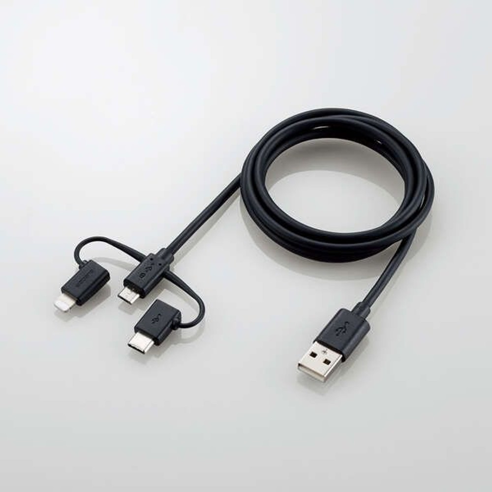 3in1スマートフォン用USBケーブル MPA-AMBLCAD12BK, ブラック, 1.2m