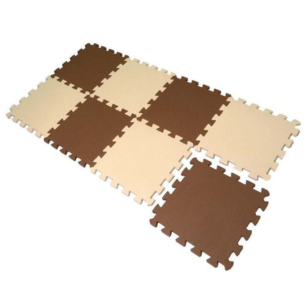 つなげるソフトマット 8枚組, ブラウンXアイボリー, 32cm