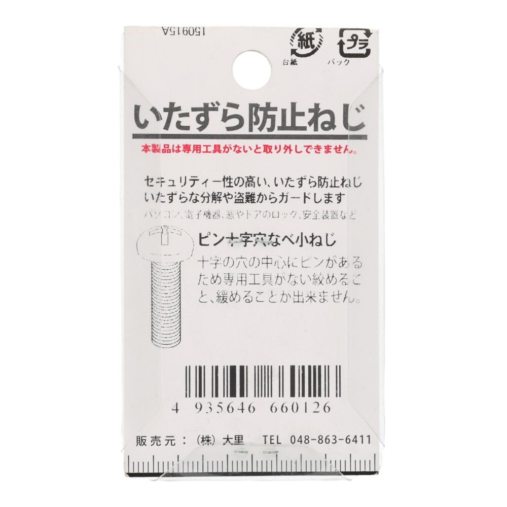 ピン十字ネジ　ナベ　６&times;２０ｍｍ, ねじ, 4個入り