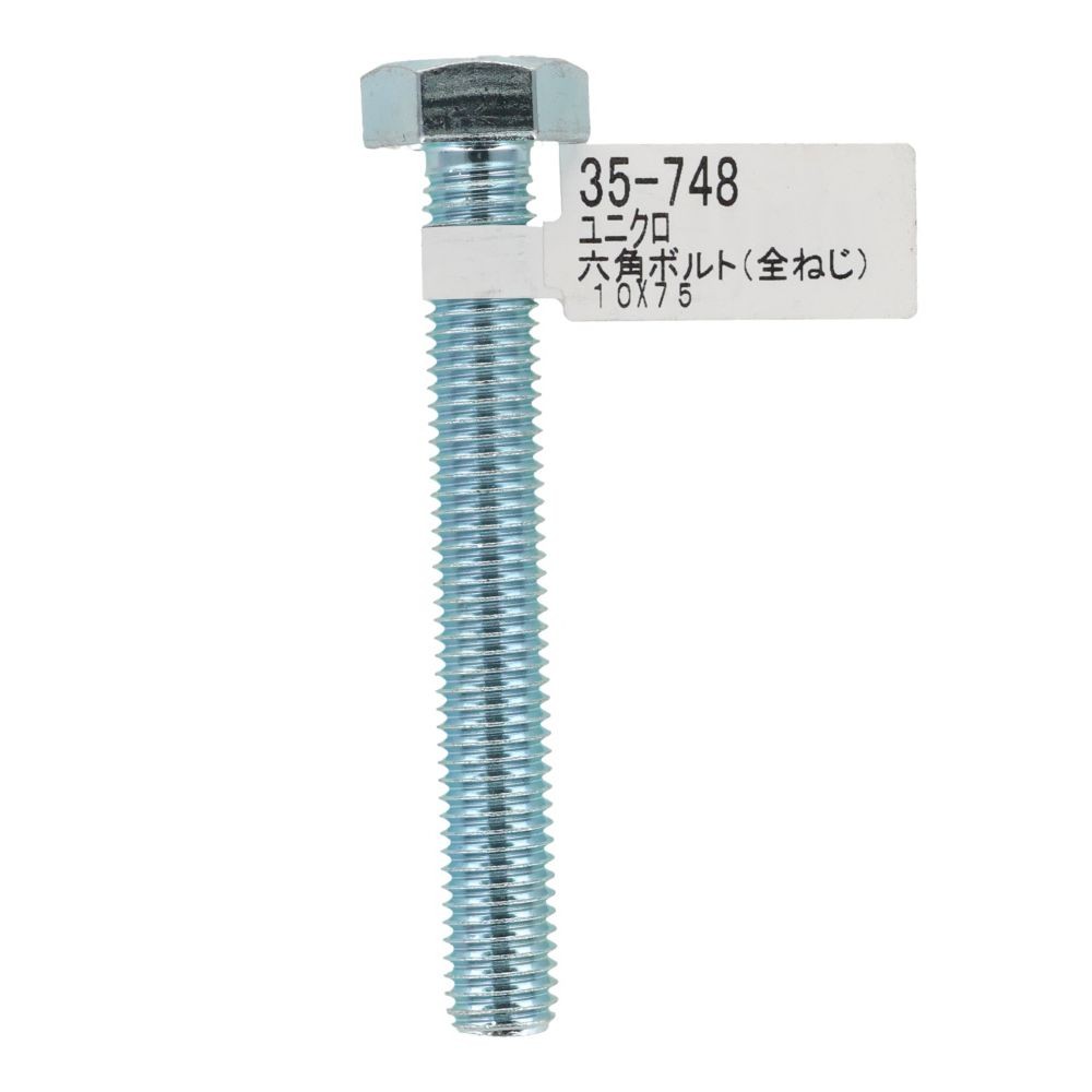 六角ボルト　ユニクロ　全ねじ　Ｍ１０&times;７５, 全ねじ, M10&times;75