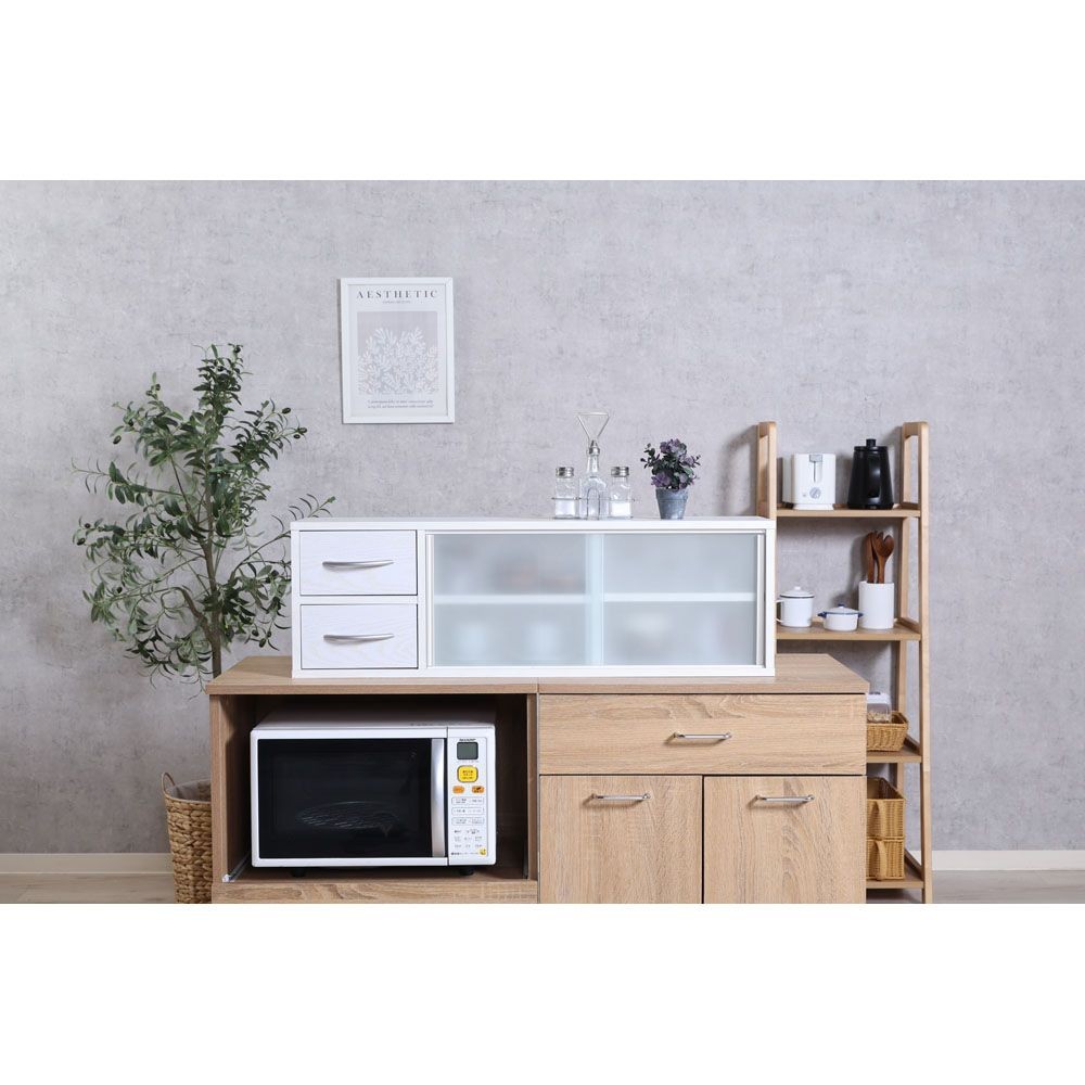 不二貿易 カウンター上収納ラック　９０幅　オークＷＨ【メーカー直送・代引不可】, ホワイト, 幅900mm&times;奥行265mm&times;高さ290mm