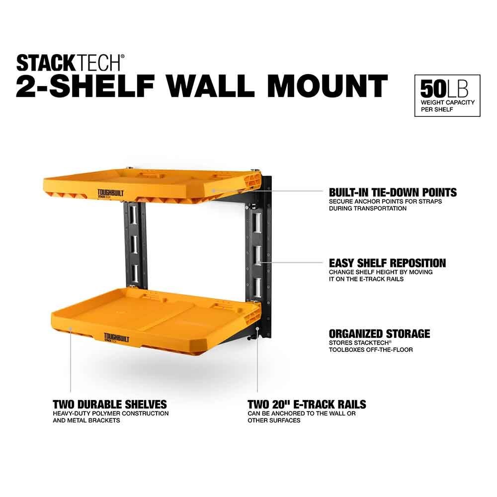 TOUGHBUILT（タフビルト）STACK TECH(スタックテック) 　2段 ウォールマウントシェルフ, オレンジイエロー, TB-B1S3-M-20