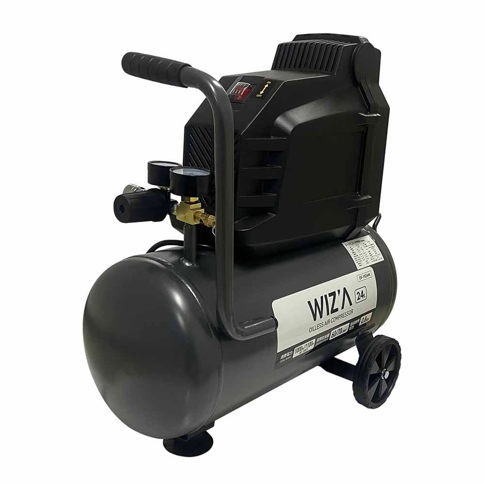 WIZ'A ウィザ オイルレスエアーコンプレッサー 24L OF-1524W, ブラック, 24L