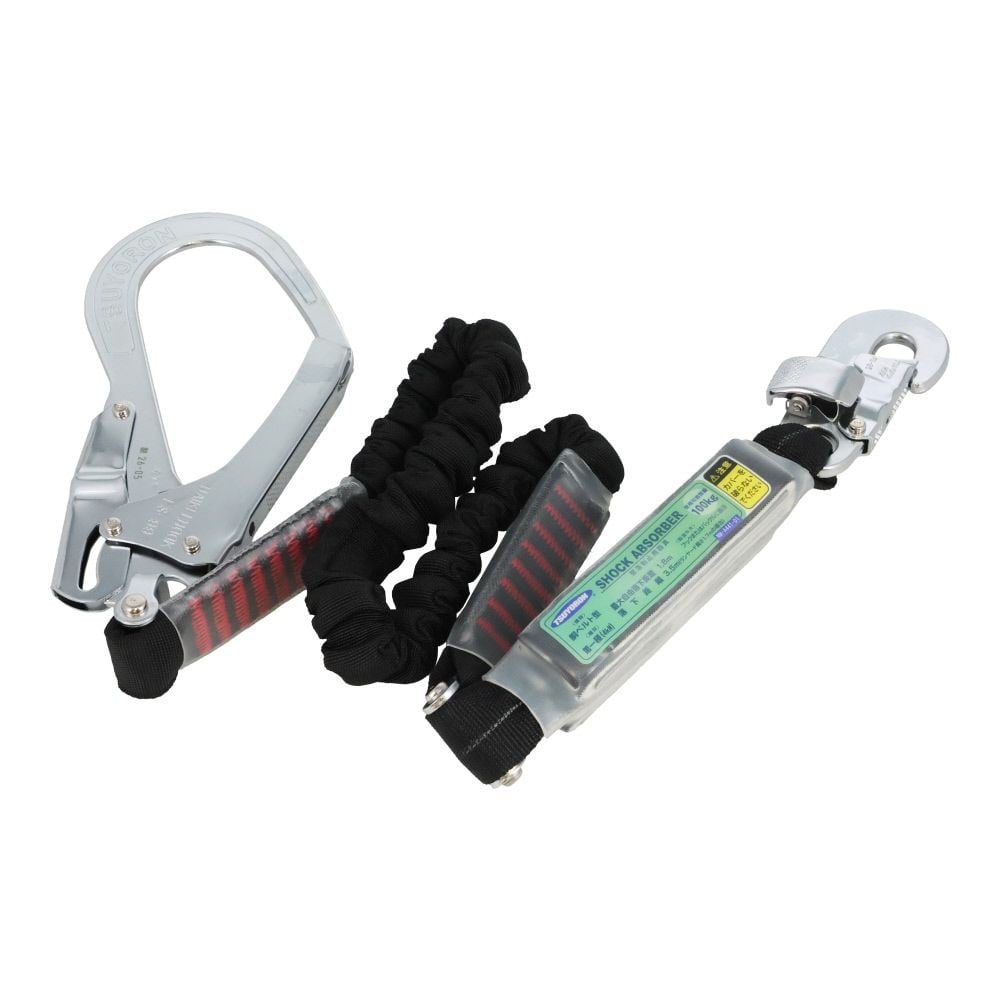 TSUYORON 胴ベルト型墜落制止用器具用ランヤード（伸縮タイプ）ノビロン（BK）ショックアブソーバ＋フックFSー25・フックFSー99, ブラック, 1.55m