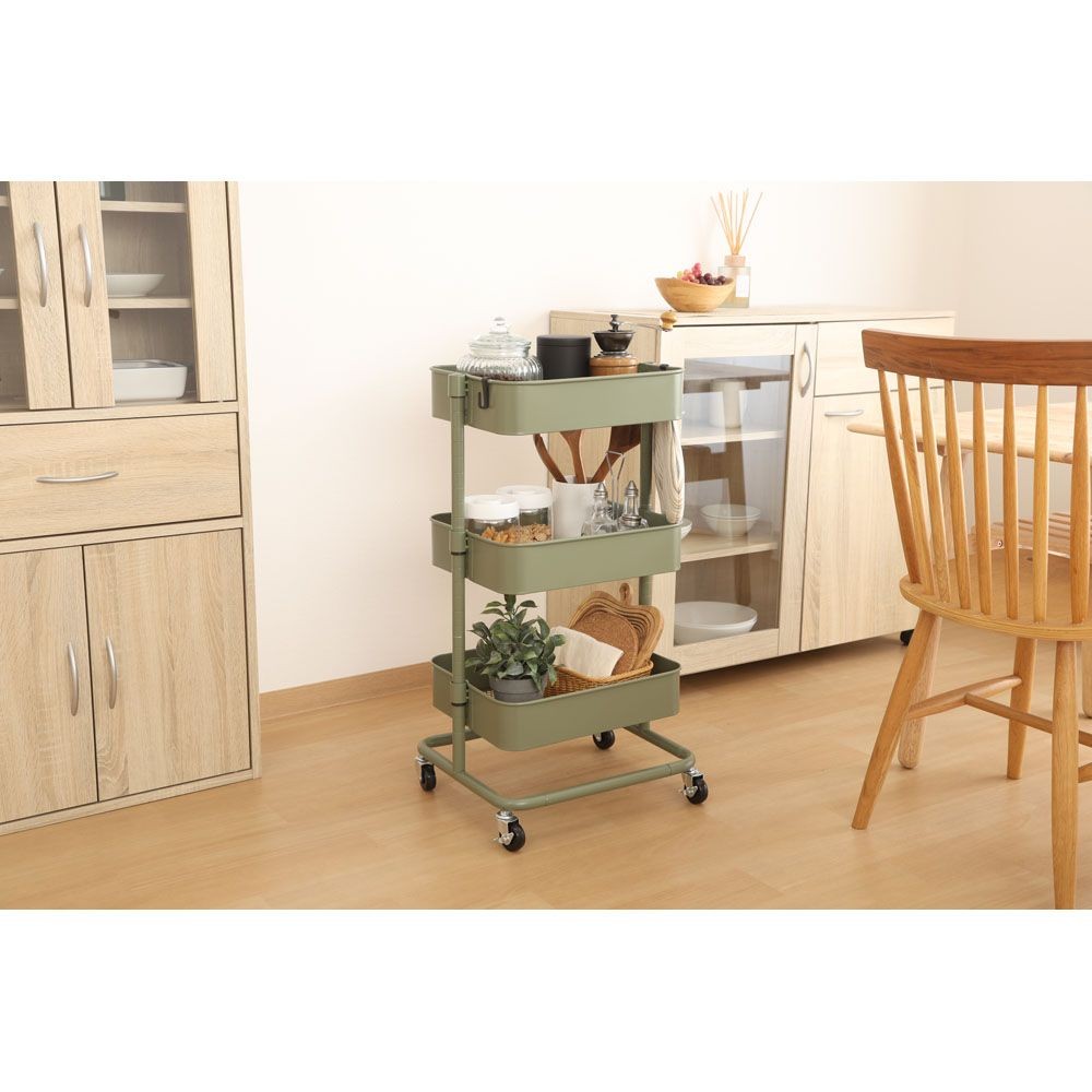 不二貿易 高さが調整できるワゴン　マルシェ　モスグリーン【メーカー直送・代引不可】, モスグリーン, 幅420mm&times;奥行360mm&times;高さ780mm