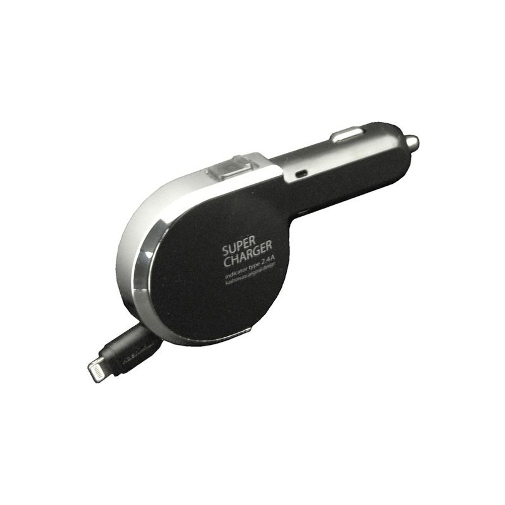 DC充電器 リール インジケーター 2.4A LN BK　KL-82, ブラック, DC充電器